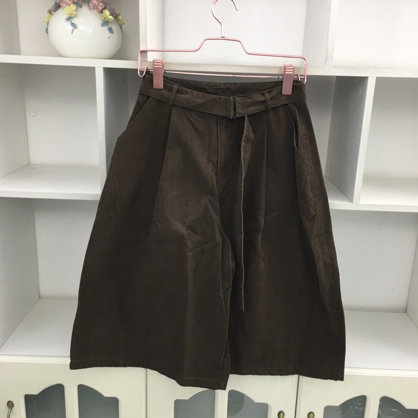 秋季高腰咖色牛仔裤工装裤阔腿裤女宽松显瘦休闲直筒7分裤极简风