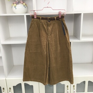 7分裤 春季 直筒裤 女休闲裤 子 高腰显瘦百搭复古风黑色灯芯绒阔腿裤