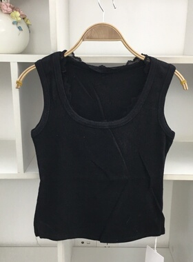 白色U领无袖针织棉背心吊带修身百搭打底衫内搭短款上衣蕾丝花边