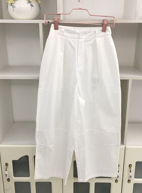 夏季高腰白色直筒裤阔腿裤休闲裤