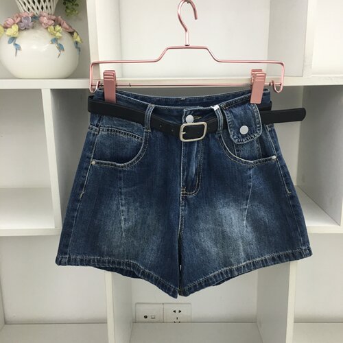 辣妹风高腰牛仔短裤女蓝色阔腿裤