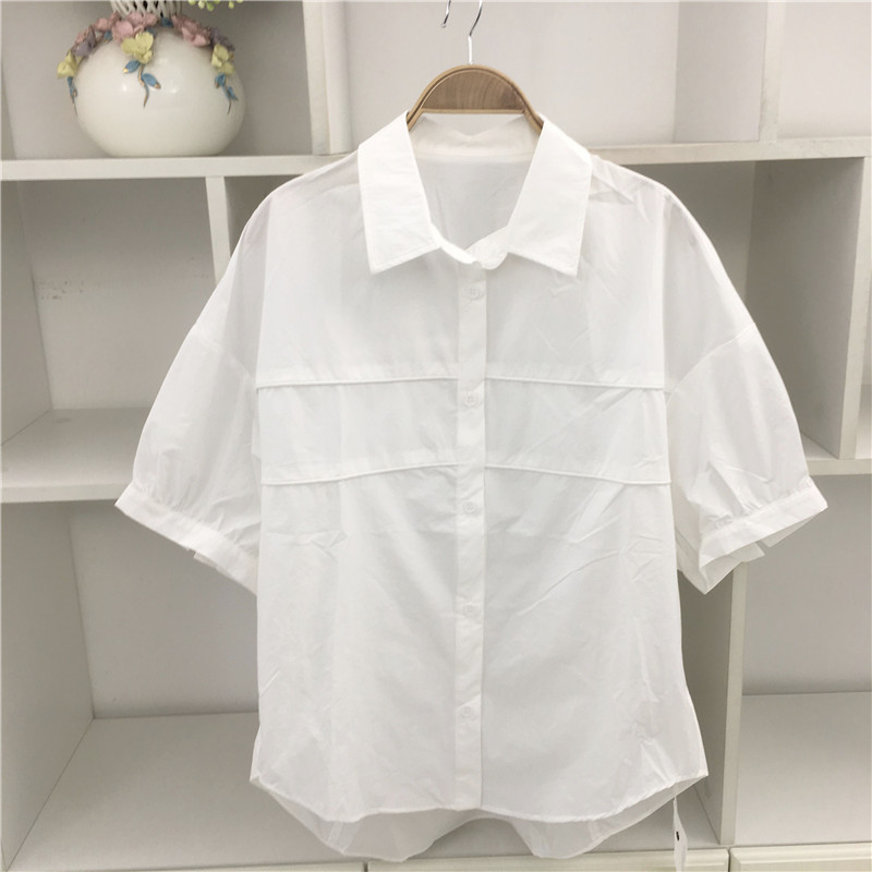 夏季翻领短袖白色衬衫衬衣上衣