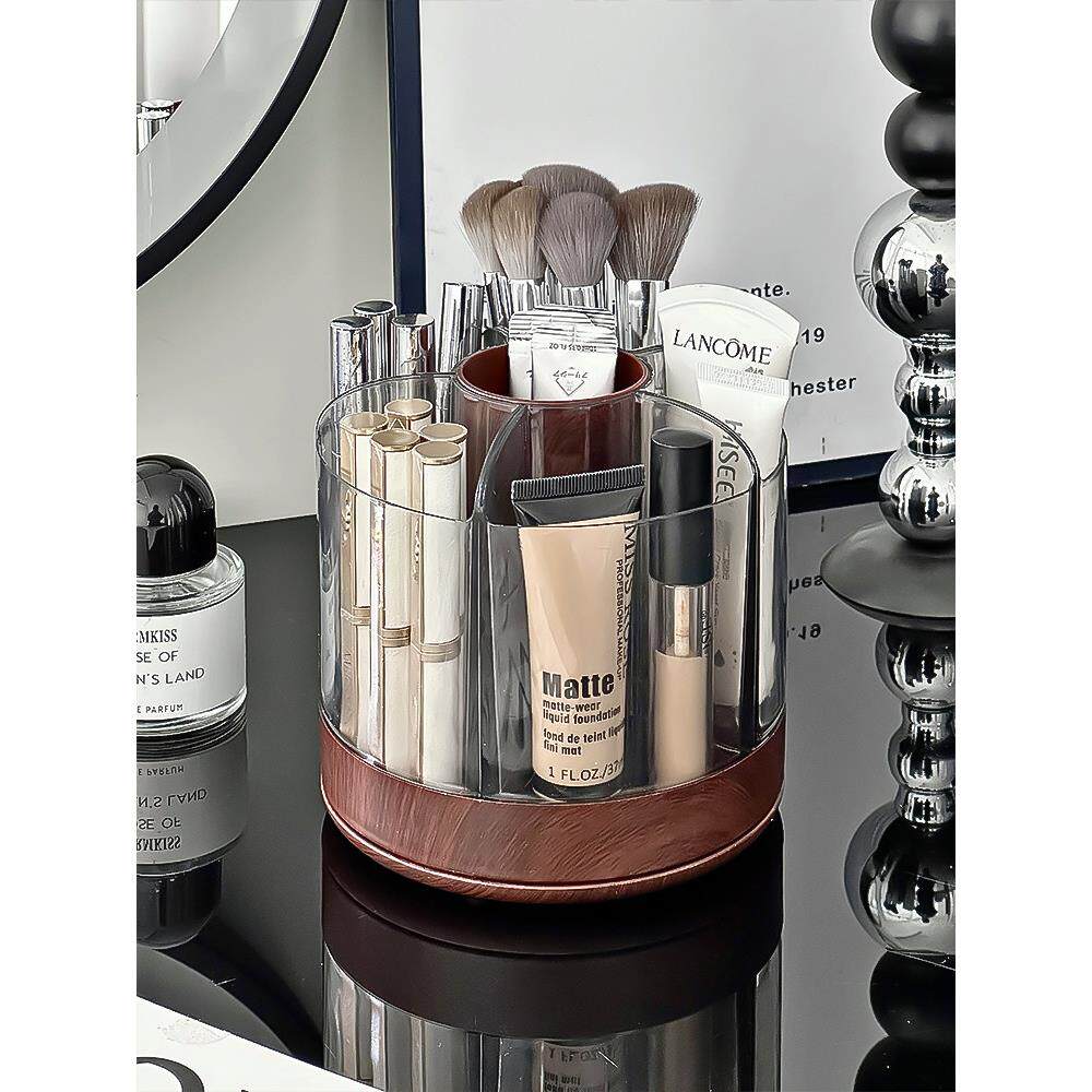 新疆包邮旋转化妆刷收纳筒梳妆台桌面化妆品眉笔刷子桶高级感分格