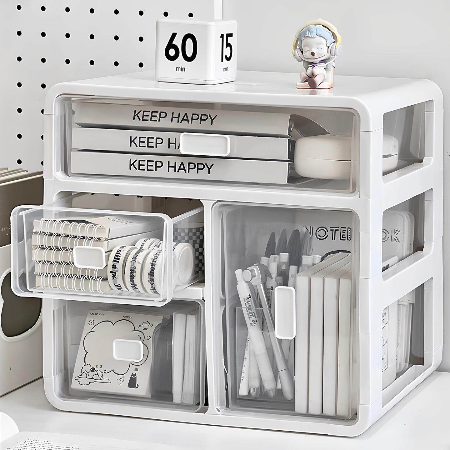 新疆包邮抽屉式桌面收纳盒办公室书桌上文具置物架亚克力大容量杂