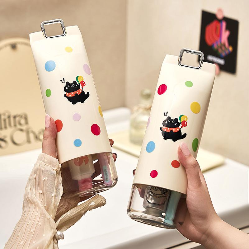 新疆包邮ins风高颜值旅行牙具盒 波点旅游牙刷牙杯可携式漱口杯牙