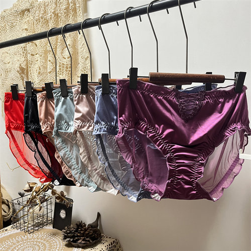 高腰缎面网纱三角内裤130-220斤