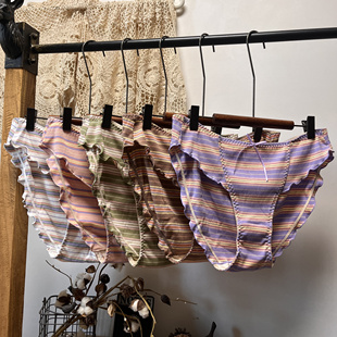 三条包邮新款木耳边大码条纹撞色高腰三角内裤纯棉内裤140-250斤