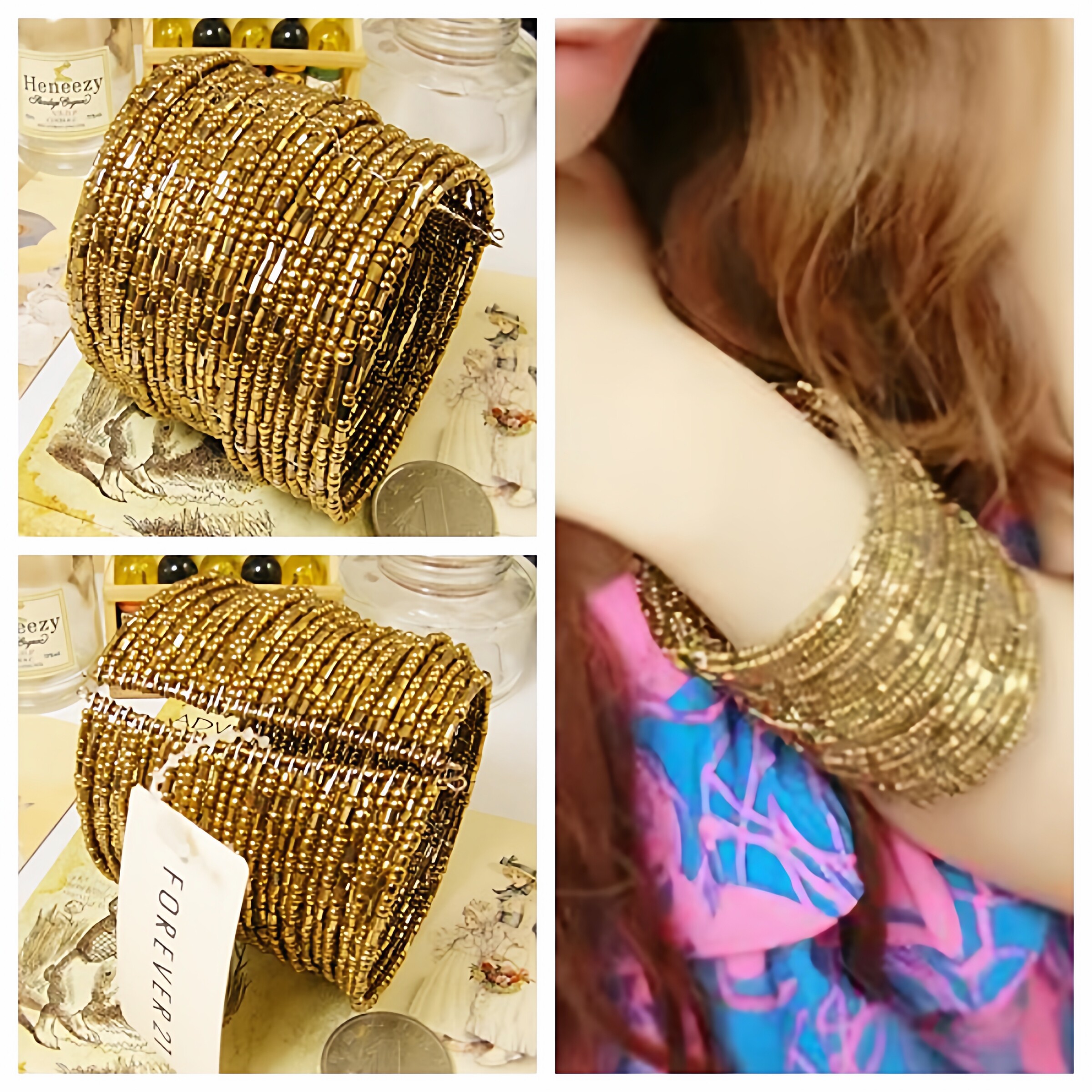 精品夸张个性金米珠银黑手工编织宽手镯欧美波西米亚女现货流苏