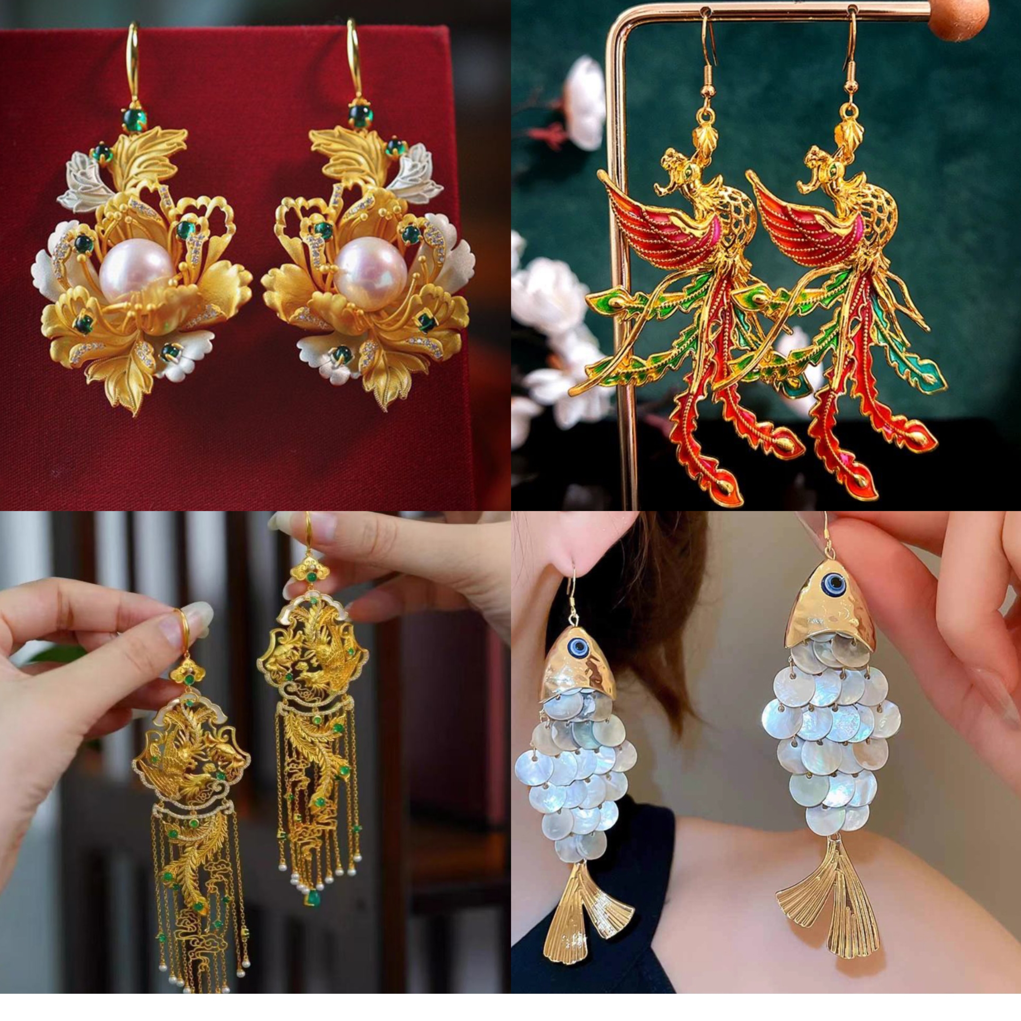 耳环新中式耳环凤凰绿钻