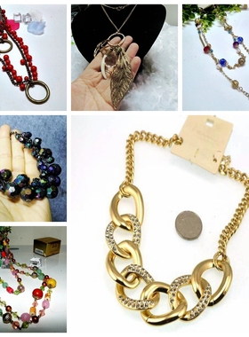 黑色波西米亚风水钻夸张毛衣链