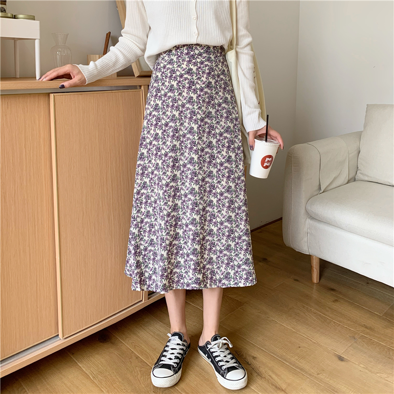 Real price Korean flower A-line skirt