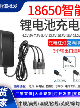 4.2v5V7.5V8.4V12.6V14.6V16.8V18V21v29.4V通用圆头锂电池充电器