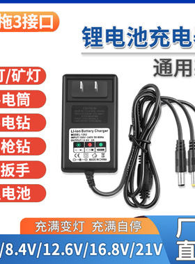 4.2V8.4V12.6V16.8V21V25.2V1A2A锂电池充电器头灯手电钻手电筒鱼