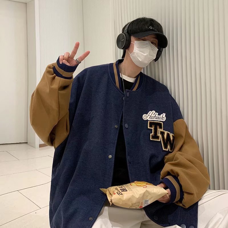 棒球服外套男士春秋季宽松休闲飞行员夹克美式潮牌复古拼接上衣服