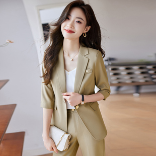 夏季 卡其色高级感西装 韩版 外套女新款 气质小个子西服上衣职业套装