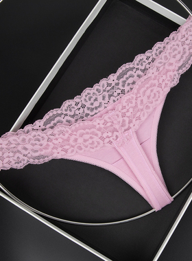 女士蕾丝拼接低腰透气T裤性感印花丁字裤