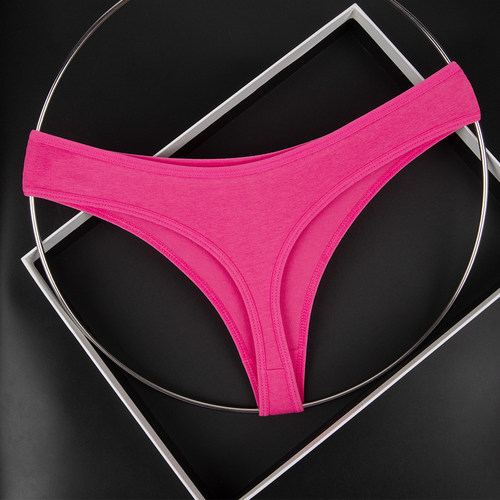 玫红色性感内裤女士纯棉丁字T裤无痕运动健身舒适低腰纯色内裤