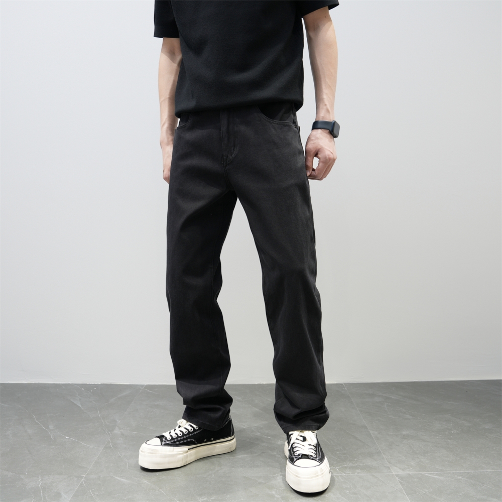 JIDERE四面弹力高品质感黑色直筒牛仔裤子男秋冬宽松有型显瘦长裤