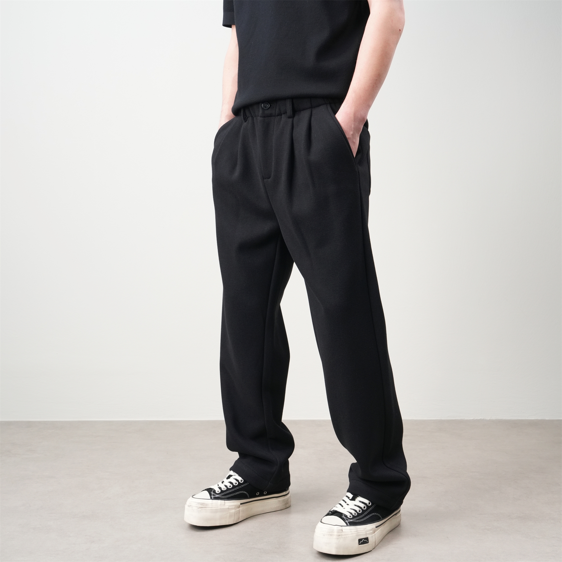 日系简约绵羊毛呢直筒休闲裤