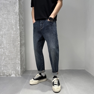 加绒简约百搭有型老爹裤 四面弹力水洗蓝微宽合体小脚牛仔裤 男冬季