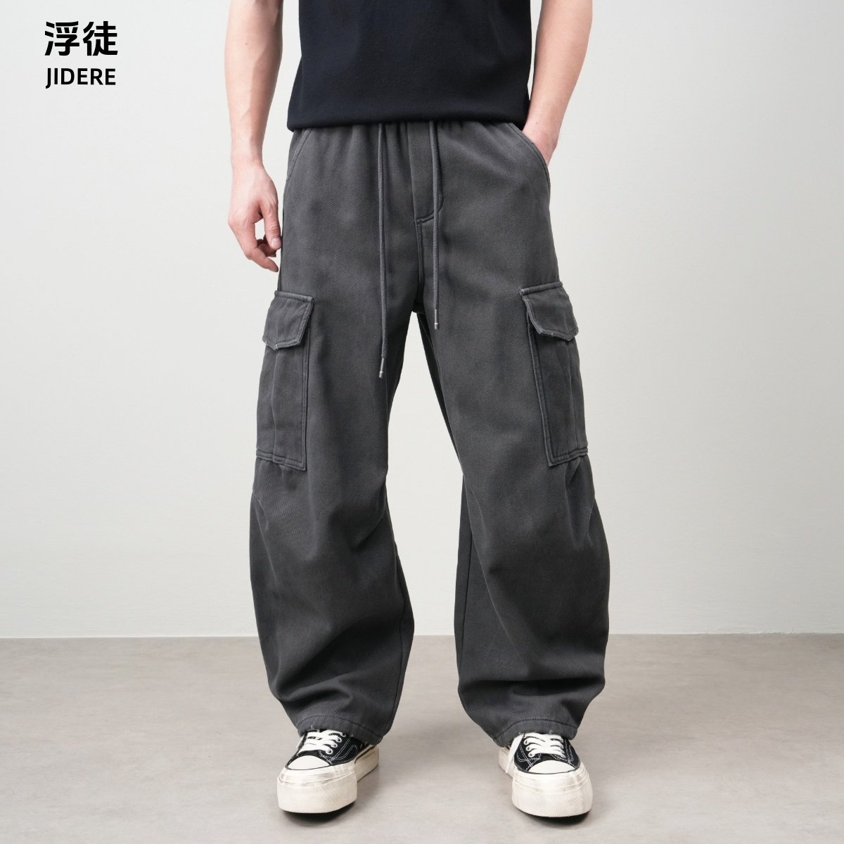JIDERE美式复古水洗做旧直筒工装裤子男冬季加绒宽松多口袋休闲裤,男装,休闲裤,淘宝优惠券,粉丝福利购,淘宝优惠卷