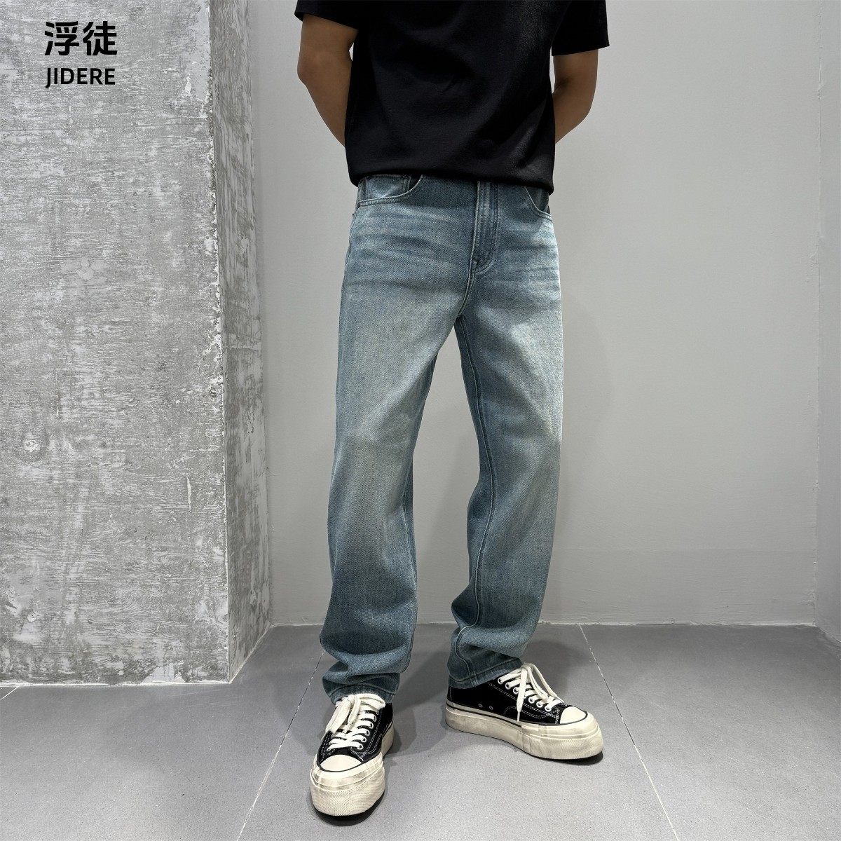JIDERE 360°四面弹力小直筒牛仔裤男秋季水洗蓝复古文艺有型长裤,男装,牛仔裤,淘宝优惠券,粉丝福利购,淘宝优惠卷