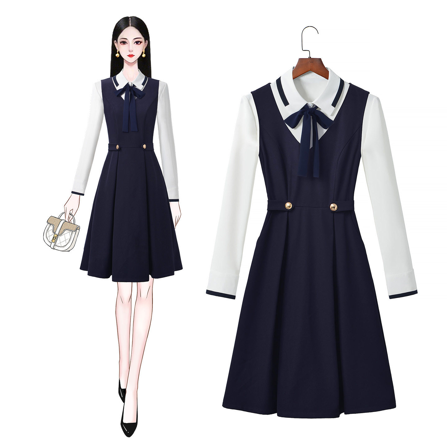 秋装新款教师幼师老师连衣裙马甲裙无袖气质工作服背心裙中长款女