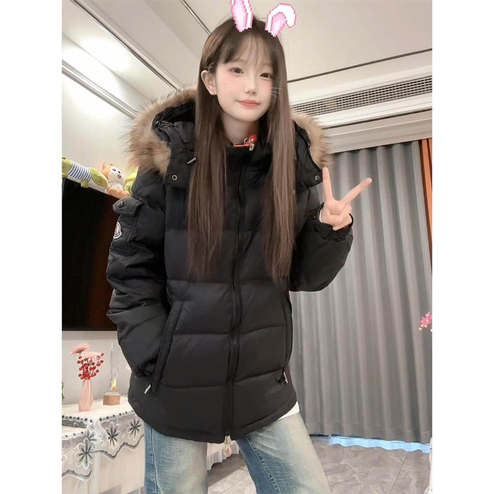 韩版美式大毛领连帽棉服女款冬季保暖高质小个子面包服厚棉衣外套