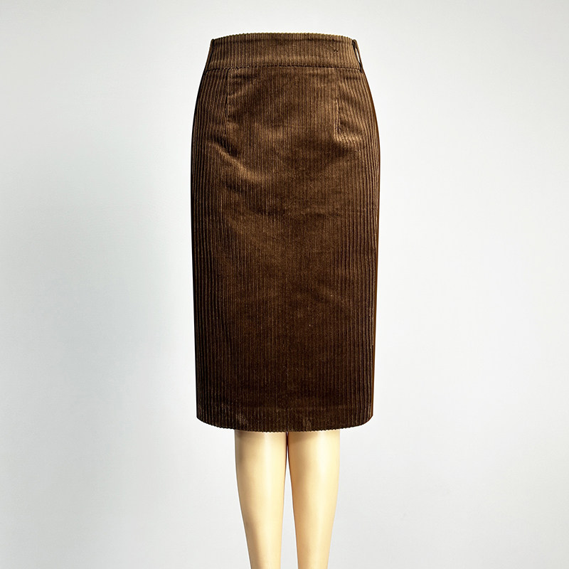 纯棉咖啡色半身裙中裙过膝直筒裙