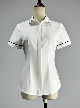 职业装白色短袖衬衫女2026修身性感百搭上班工作服单排扣白衬衣