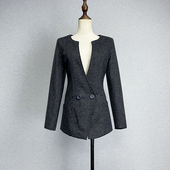 双排扣V领毛呢外套女2022韩版 秋冬修身 显瘦纯色洋气百搭外穿上衣