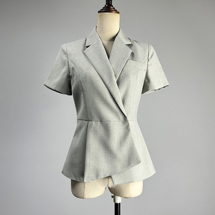 短袖 品牌职业装 显瘦高档薄款 女2026修身 西服外套 浅绿色双排扣西装