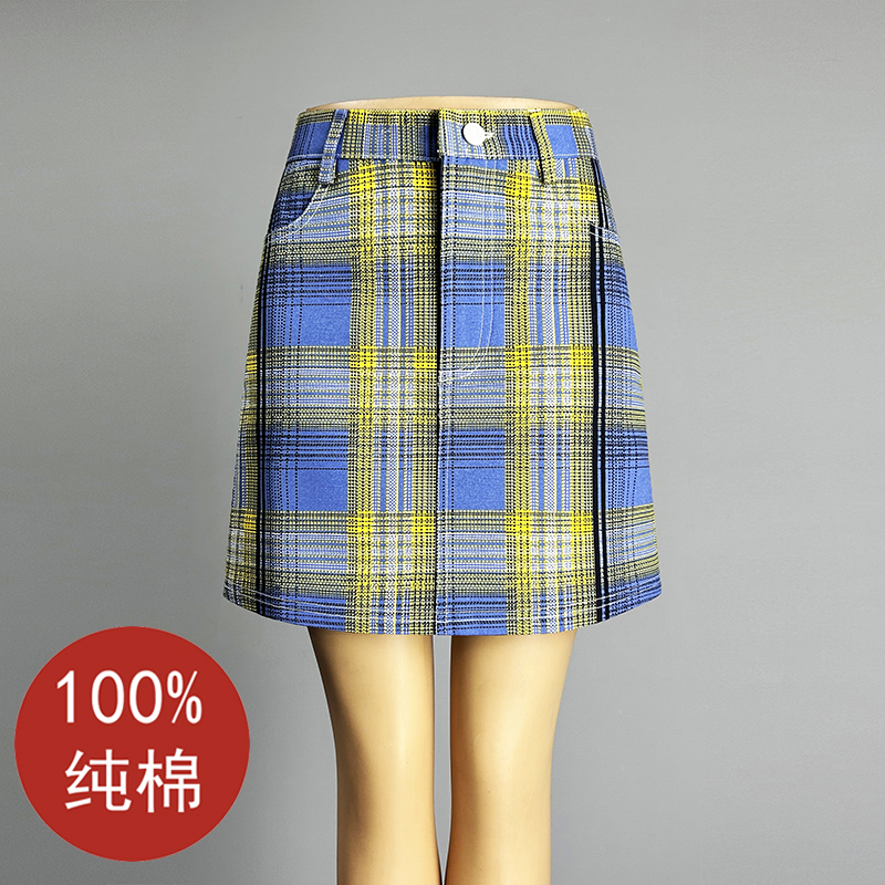 纯棉格子短裙A字裙性感半身裙