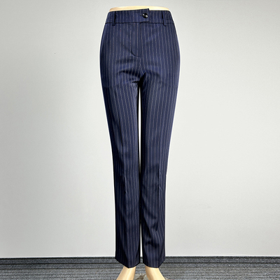 职业装藏青色条纹西装裤直筒裤