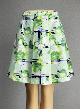 绿色碎花半身裙短裙女2025小香风高腰甜美花色A字裙百褶裙薄款