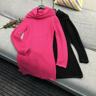 针织打底连衣裙女内搭2020新款 气质毛衣裙 弹力秋冬半高领中长款