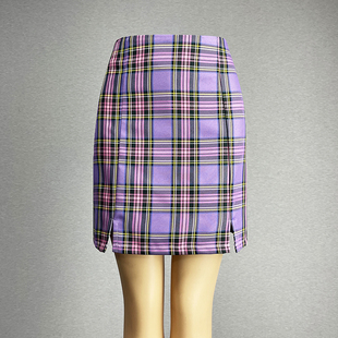 紫色格子半身裙短裙女2025小香风高腰修身性感安全裤包臀直筒裙