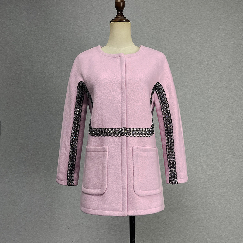 羊毛毛呢小香风钉珠亮片外套