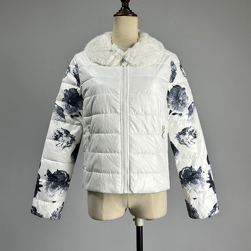 白色碎花棉衣棉服保暖拉链外套
