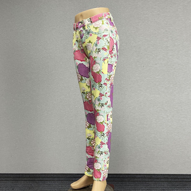 弹力花色低腰直筒裤铅笔裤女2024小香风性感包臀辣妹休闲裤打底裤,女装/女士精品,休闲裤,淘宝优惠券,粉丝福利购,淘宝优惠卷