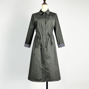 品牌军绿色九分袖 风衣女2025防风防水松紧腰POLO领单排扣外套