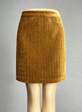 品牌折扣黄色丝绒短裙半身裙女2025高腰修身气质百搭光泽直筒裙