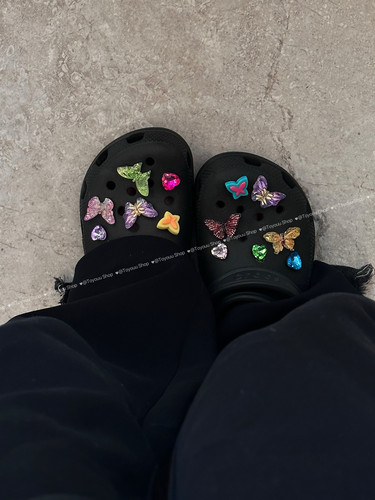 Toyouu.原创复古彩色蝴蝶y2k钻石Crocs洞洞鞋通用鞋花装饰diy鞋扣
