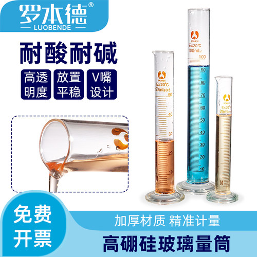 实验室透明带刻度玻璃量筒耐高温