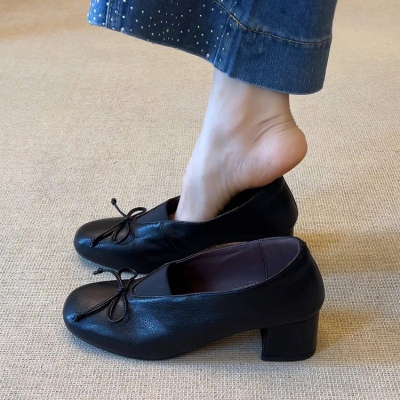 复古风圆头蝴蝶结拼接粗跟乐福鞋女2026新款百搭通勤舒适中口单鞋,女鞋,乐福鞋（豆豆鞋）,淘宝优惠券,粉丝福利购,淘宝优惠卷