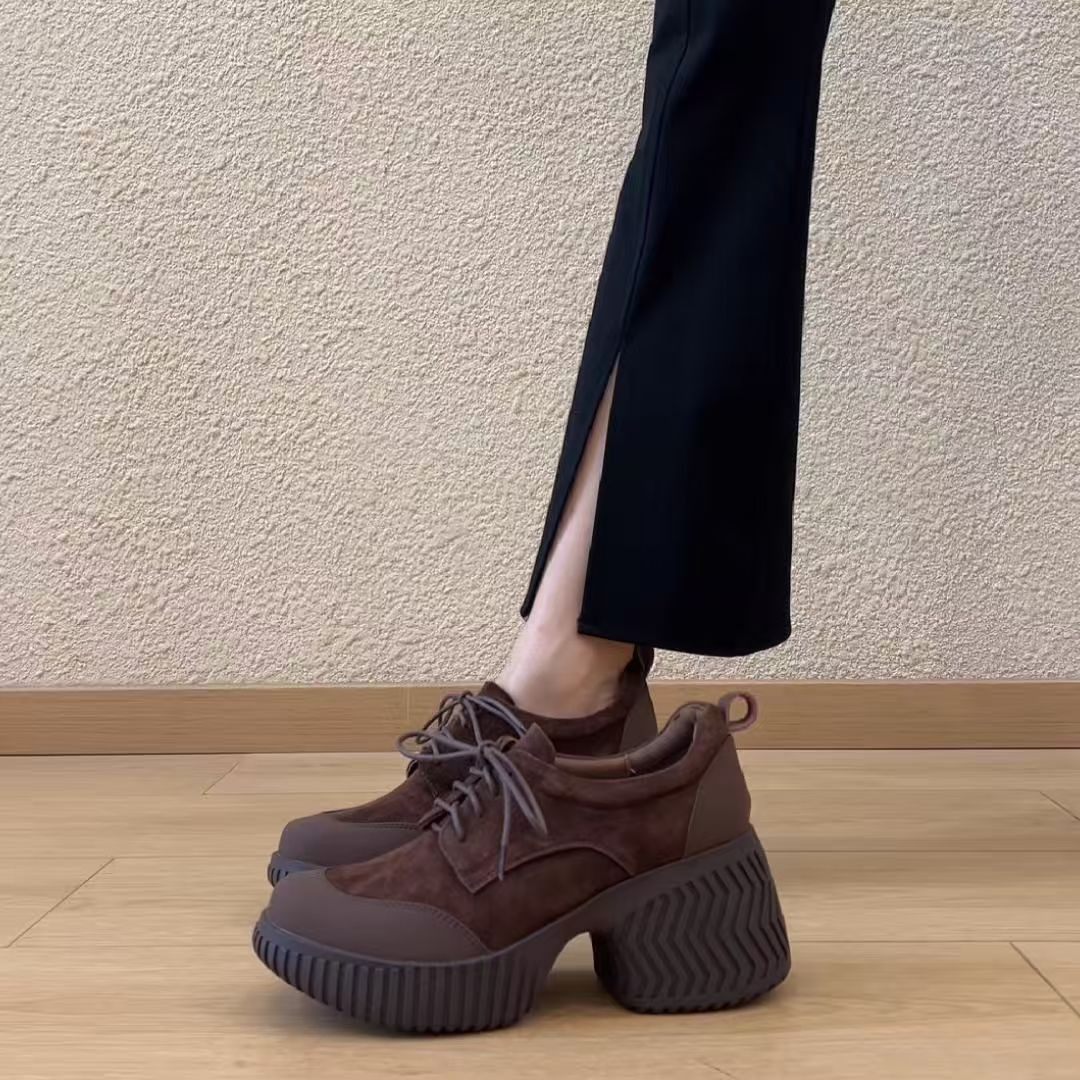 2026春秋新款复古风时尚圆头系带防水台厚底不累脚休闲深口单鞋女,女鞋,深口单鞋,淘宝优惠券,粉丝福利购,淘宝优惠卷