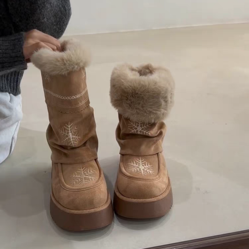 小众雪花设计厚底时髦雪地靴