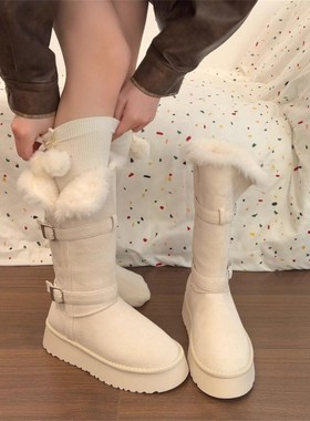 东北厚底白色雪地靴女冬季2025新款加绒保暖巨好看长筒靴棉靴女靴