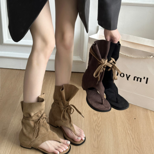 2026新款西部牛仔平底女凉靴