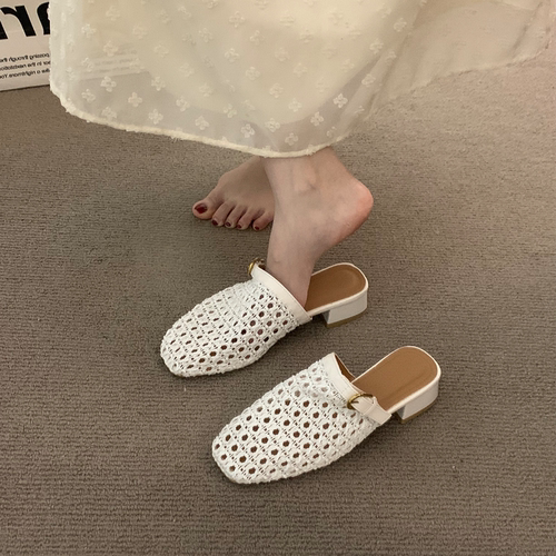 夏季女透气镂空粗跟包头拖